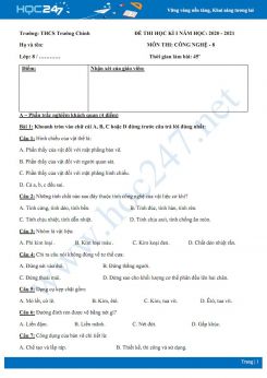 Đề thi HK1 môn Công nghệ 8 năm 2020 - Trường THCS Trường Chinh có đáp án