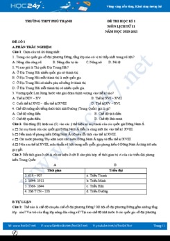 Bộ 3 đề thi HK1 môn Lịch sử 11 năm 2020 có đáp án Trường THPT Phú Thạnh