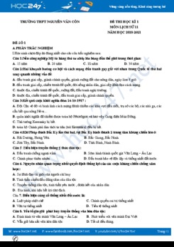 Bộ 3 đề thi HK1 môn Lịch sử 11 năm 2020 có đáp án Trường THPT Nguyễn Văn Côn