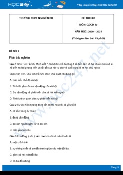 Bộ 3 đề thi HK1 môn GDCD 10 năm 2020 Trường THPT Nguyễn Du có đáp án
