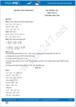 Bộ 3 đề thi HK1 môn Toán 8 năm 2020 có đáp án Trường THCS Minh Đức
