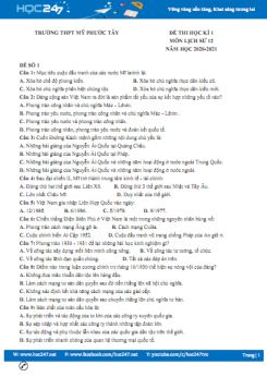 Bộ 3 đề thi HK1 môn Lịch sử 12 năm 2020 có đáp án Trường THPT Mỹ Phước Tây