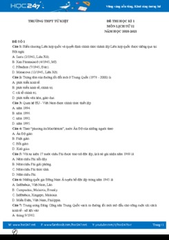 Bộ 3 đề thi HK1 môn Lịch sử 12 năm 2020 có đáp án Trường THPT Tứ Kiệt