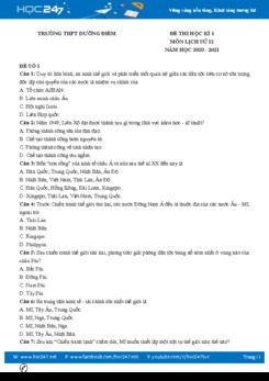 Bộ 3 đề thi HK1 môn Lịch sử 12 năm 2020 có đáp án Trường THPT Dưỡng Điềm