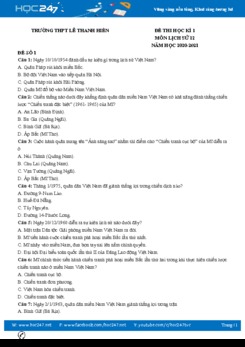 Bộ 3 đề thi HK1 môn Lịch sử 12 năm 2020 có đáp án Trường THPT Lê Thanh Hiền