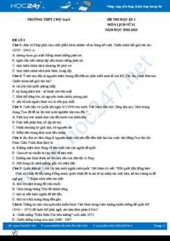 Bộ 3 đề thi HK1 môn Lịch sử 12 năm 2020 có đáp án Trường THPT Chợ Gạo
