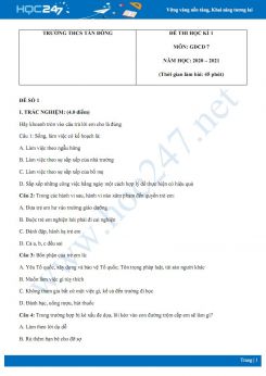 Bộ 3 đề thi HK1 môn GDCD 7 năm 2020 có đáp án Trường THCS Tân Đông