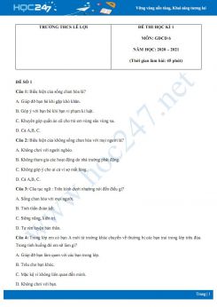 Bộ 4 đề thi HK1 môn GDCD 6 năm 2020 có đáp án Trường THCS Lê Lợi