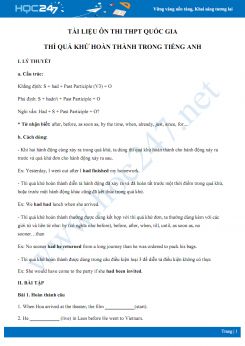 Tài liệu ôn thi THPT Quốc gia thì quá khứ hoàn thành trong Tiếng Anh