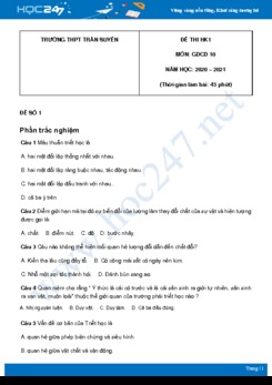 Bộ 3 đề thi HK1 môn GDCD 10 năm 2020 Trường THPT Trần Suyền có đáp án