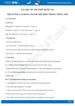 Tài liệu ôn thi THPT Quốc gia thì tương lai hoàn thành tiếp diễn trong Tiếng Anh