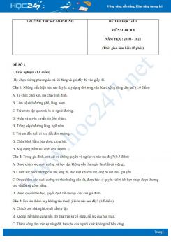 Bộ 3 đề thi HK1 môn GDCD 8 năm 2020 có đáp án Trường THCS Cao Phong