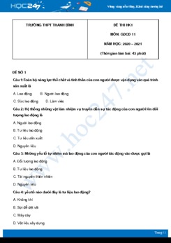 Bộ 3 đề thi HK1 môn GDCD 11 năm 2020 Trường THPT Thanh Bình có đáp án