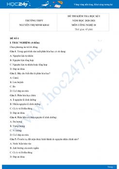 Bộ 4 đề thi HK1 môn Công nghệ 10 năm 2020 Trường THPT Nguyễn Thị Minh Khai có đáp án