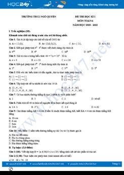 Đề thi HK1 môn Toán 6 năm 2020 có đáp án Trường THCS Ngô Quyền