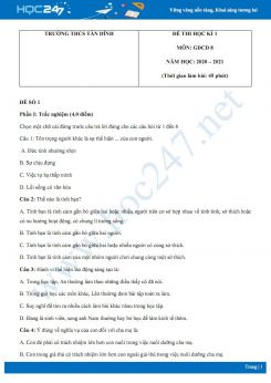 Bộ 3 đề thi HK1 môn GDCD 8 năm 2020 có đáp án Trường THCS Tân Dĩnh