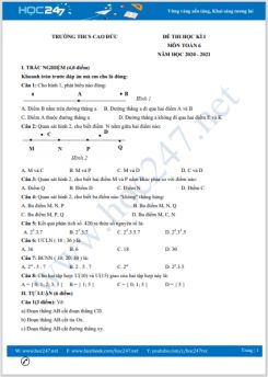 Đề thi HK1 môn Toán 6 năm 2020 có đáp án Trường THCS Cao Đức