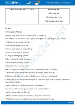 Bộ 5 đề thi HK1 môn GDCD 8 năm 2020 có đáp án Trường THCS Châu Văn Liêm