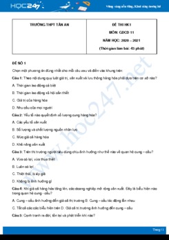 Bộ 3 đề thi HK1 môn GDCD 11 năm 2020 Trường THPT Tân An có đáp án