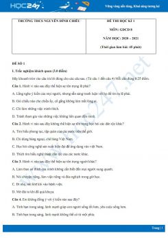 Bộ 5 đề thi HK1 môn GDCD 8 năm 2020 có đáp án Trường THCS Nguyễn Đình Chiểu