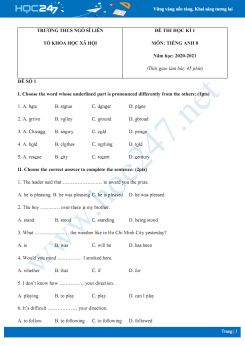 Bộ đề thi HK1 môn Tiếng Anh 8 năm 2020 có đáp án trường THCS Ngô Sĩ Liên