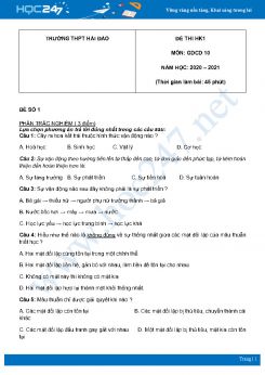 Bộ 5 đề thi HK1 môn GDCD 10 năm 2020 Trường THPT Hải Đảo có đáp án
