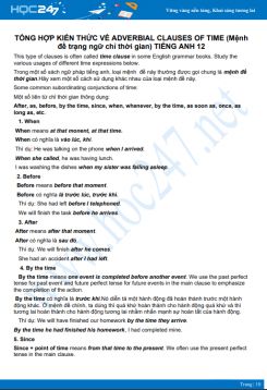 Tổng hợp kiến thức về Adverbial clause of time (Mệnh đề trạng ngữ chỉ thời gian) Tiếng Anh 12