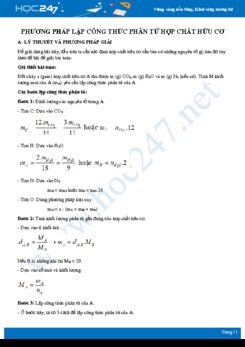 Phương pháp lập công thức phân tử hợp chất hữu cơ môn Hóa học 9