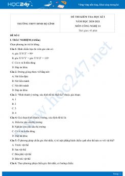 Bộ 3 đề thi HK1 môn Công nghệ 11 năm 2020 Trường THPT Đinh Bộ Lĩnh có đáp án