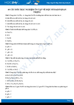 40 câu hỏi trắc nghiệm ôn tập một số bazơ quan trọng môn Hóa học 9
