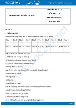 Bộ 4 đề thi học kỳ 1 môn Vật Lý 7 năm 2020 có đáp án Trường THCS Nguyễn Thị Thập