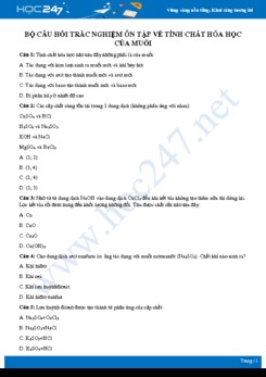 Bộ câu hỏi trắc nghiệm về tính chất hóa học của muối môn Hóa học 9