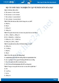 Câu hỏi trắc nghiệm ôn tập về Phân bón hóa học môn Hóa học 9