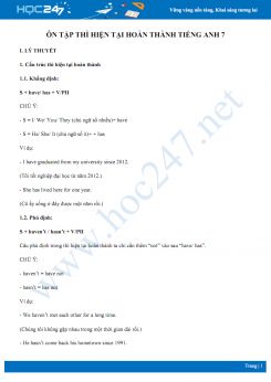 Tổng hợp kiến thức thì hiện tại hoàn thành Tiếng Anh 7