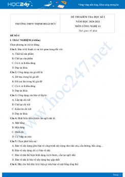 Bộ 3 đề thi HK1 môn Công nghệ 11 năm 2020 Trường THPT Trịnh Hoài Đức có đáp án