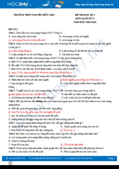Bộ 3 đề thi HK1 môn Lịch sử 11 năm 2020 có đáp án Trường THPT Nguyễn Hữu Thọ