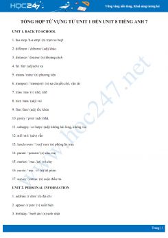 Tổng hợp từ vựng từ Unit 1 đến Unit 8 Tiếng Anh 7
