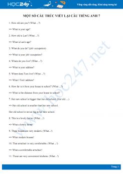 Bài tập chuyên đề viết lại câu Tiếng Anh 7