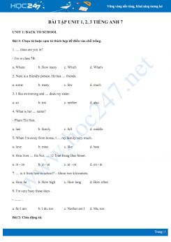 Bài tập theo từng Unit (Unit 1, 2, 3) Tiếng Anh 7