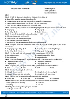 Bộ 3 đề thi HK1 môn Lịch sử 11 năm 2020 có đáp án Trường THPT BC An Khê