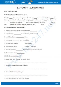 Bài tập Unit 1, 2, 3 Tiếng Anh 8