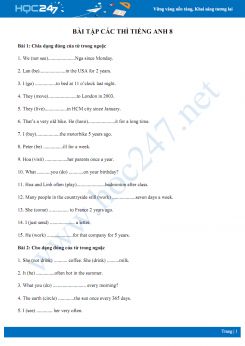 Bài tập các thì Tiếng Anh 8
