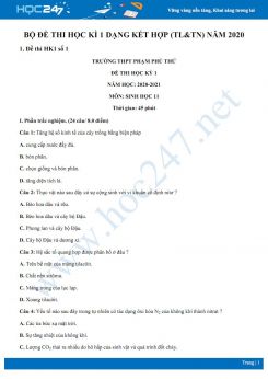 Bộ đề thi HK1 môn Sinh học 11 năm 2020 dạng kết hợp trắc nghiệm và tự luận có đáp án