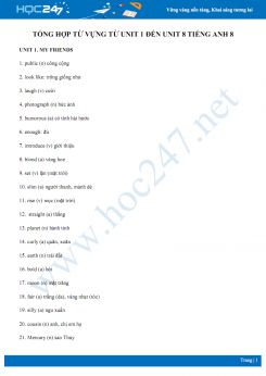 Tổng hợp từ vựng từ Unit 1 đến Unit 8 Tiếng Anh 8