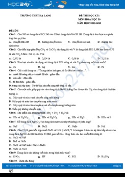 Bộ 3 đề thi HK1 môn Hóa học 10 có đáp án năm 2020 Trường THPT Hạ Lang