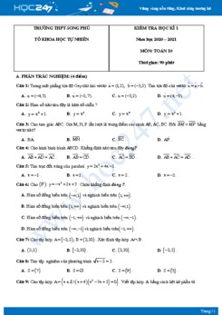 Đề kiểm tra HKI môn Toán 10 năm 2020 có đáp án trường THPT Song Phú