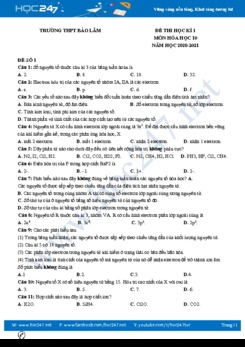 Bộ 3 đề thi HK1 môn Hóa học 10 có đáp án năm 2020 Trường THPT Bảo Lâm