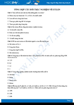 Câu hỏi trắc nghiệm ôn tập về Etilen có đáp án môn Hóa 9
