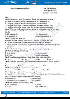 Bộ 3 đề thi HK1 môn Hóa học 10 có đáp án năm 2020 Trường THPT Bình Đông