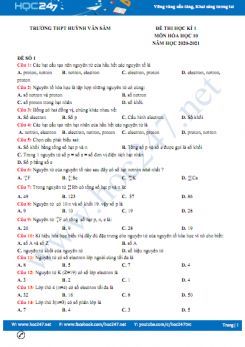 Bộ 3 đề thi HK1 môn Hóa học 10 có đáp án năm 2020 Trường THPT Huỳnh Văn Sâm